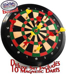 img 3 attached to 🎯 Matty's Toy Stop Deluxe Magnetic Dartboard: 15.5" Dart Board with 10 Darts - Fun Indoor Game for All Ages, 5 Yellow & 5 Red Darts Included