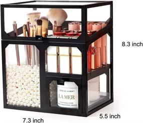 img 3 attached to 💄 MOOCHI Black Vintage Glass Cosmetic Organizer: Elegant Makeup Storage with Pearls for Dustproof Display of Brushes and Lipsticks