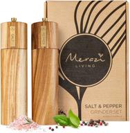 🌿 sustainable acacia wood salt and pepper grinder set, 8-inch - elegant sea salt grinder and black pepper mill set for seasoning, cooking, dining - refillable salt and pepper grinders logo