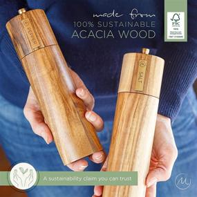 img 2 attached to 🌿 Sustainable Acacia Wood Salt and Pepper Grinder Set, 8-inch - Elegant Sea Salt Grinder and Black Pepper Mill Set for Seasoning, Cooking, Dining - Refillable Salt and Pepper Grinders