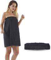 🛀 waffle bath wraps for women: adjustable closure, 100% natural cotton spa wraps (black) logo
