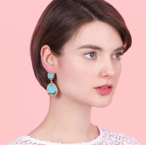 img 3 attached to 🌸 Bohemian Wood and Flower Printed Oval Shaped Drop Earrings by BONALUNA