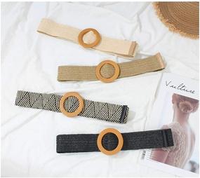 img 3 attached to 🌿 YUCFOREN Women Skinny Dress Belt: Elastic Stretch Waist Band Straw Woven Rattan Wood Buckle Belts - Chic and Stylish Accessories