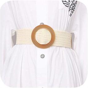 img 4 attached to 🌿 YUCFOREN Women Skinny Dress Belt: Elastic Stretch Waist Band Straw Woven Rattan Wood Buckle Belts - Chic and Stylish Accessories