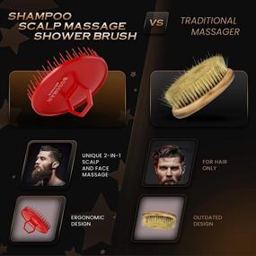 img 3 attached to 🧖 Bossman Scalp Massager and Shampoo Shower Brush - Head Scrubber - Beard Exfoliator - Hair & Beard Dandruff Control (Red)