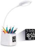 🔦 versatile led desk lamp with clock, pen holder & phone holder - battery operated, ideal for home office, kids study, stepless dimming & 3 color modes логотип