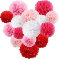 15-packs pink and red tissue paper flower pom poms decorations set for birthday, wedding, bridal shower, baby shower, festival, party decor logo