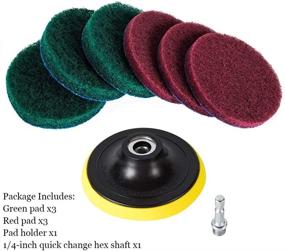 img 3 attached to 🧽 Kichwit 4 Inch Drill Power Brush Tile Scrubber Scouring Pads Cleaning Kit - Drill Attachment, 3 Red Pads & 3 Stiff Green Pads - Heavy Duty Household Cleaning Tool (Drill NOT Included)