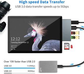 img 1 attached to 🚀 Rocketek 6-in-1 Surface Pro USB Hub Adapter Docking Station - HDMI, USB 3.0, 4K USB to HDMI, TF SD Card Reader - Compatible with Surface Pro 6/5/4