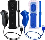 zerostory 2 packs wireless controller and nunchuck for wii and wii u - gamepad set with silicone case and wrist strap (black and dark blue) logo