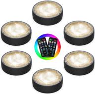 🔦 wireless rgb under cabinet lights - 6 pack led puck lights with remote control, battery operated, dimmable color changing under counter lights for cabinets, wardrobes, bookcases логотип