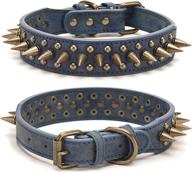 anti-bite spike studded dog collar in pu leather for bulldogs, poodles, pugs, shepherds - adjustable and vintage style pet collar for small, medium, and large dogs logo