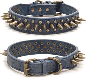 img 4 attached to Anti-Bite Spike Studded Dog Collar in PU Leather for Bulldogs, Poodles, Pugs, Shepherds - Adjustable and Vintage Style Pet Collar for Small, Medium, and Large Dogs