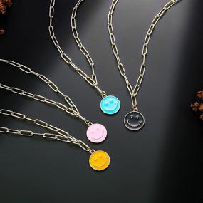 img 2 attached to 😊 Chic Smiley Face Necklaces: 14K Gold Plated Layered Paperclip Chain Necklace with Cute Round Smile Pendant - Luxurious Jewelry for Women and Girls