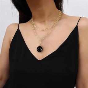 img 1 attached to 😊 Chic Smiley Face Necklaces: 14K Gold Plated Layered Paperclip Chain Necklace with Cute Round Smile Pendant - Luxurious Jewelry for Women and Girls