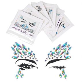 img 1 attached to 🧜 Halloween Mermaid Face Jewels Glitter 6 Sets Rhinestone Rave Festival Face Gems, Crystals Stickers for Eyes, Face, and Body Temporary Tattoos - Women's Festival Face Jewels
