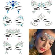 🧜 halloween mermaid face jewels glitter 6 sets rhinestone rave festival face gems, crystals stickers for eyes, face, and body temporary tattoos - women's festival face jewels logo