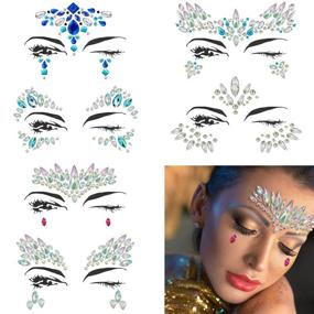 img 4 attached to 🧜 Halloween Mermaid Face Jewels Glitter 6 Sets Rhinestone Rave Festival Face Gems, Crystals Stickers for Eyes, Face, and Body Temporary Tattoos - Women's Festival Face Jewels