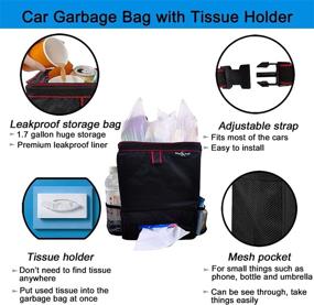 img 1 attached to 🚗 Black Car Trash Bag with Mesh Pockets & Leak-Proof Design – Portable Garbage Can for Cars with Convenient Storage Pockets and Tissue Holder