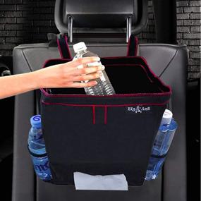 img 4 attached to 🚗 Чёрная автомобильная мусорная сумка с сетчатыми карманами и водонепроницаемым дизайном - портативная мусорная корзина для автомобилей с удобными карманами для хранения и держателем для салфеток.