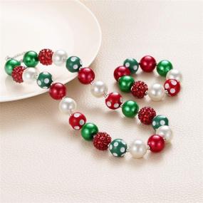 img 3 attached to 🎄 Christmas Bubblegum Chunky Bead Necklace & Bracelet Set for Little Girls by Vinjewelry