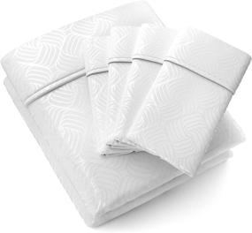 img 4 attached to 🛏️ Silky Soft King Size Sheets Set by Cosy House Collection - 6 Piece - Deep Pocket - Elegant Patterns - Stain, Fade & Wrinkle Resistant - White - Wavy Design