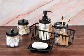 img 4 attached to 🏡 Rustic Farmhouse Bathroom Accessories Set (6PCS) - Premium Mason Jar Decor, Lotion Soap Dispenser, Toothbrush Holder, 2 Apothecary Jars (Qtip Holder), Soap Dish, Storage Organizer Basket - in Black