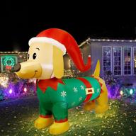 joliyoou 4.9 ft large inflatable dachshund dog christmas yard decorations: light up, elf costume, german long thin dog outdoor indoor xmas blow up decor logo