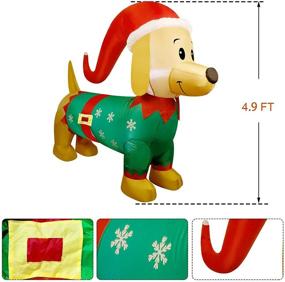img 3 attached to Joliyoou 4.9 FT Large Inflatable Dachshund Dog Christmas Yard Decorations: Light Up, Elf Costume, German Long Thin Dog Outdoor Indoor Xmas Blow Up Decor