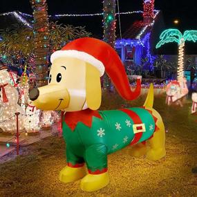 img 1 attached to Joliyoou 4.9 FT Large Inflatable Dachshund Dog Christmas Yard Decorations: Light Up, Elf Costume, German Long Thin Dog Outdoor Indoor Xmas Blow Up Decor