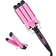 lcd temperature display hair curling irons with 3 🌡️ barrel, dual voltage crimping, temperature adjustable and portable - pink logo