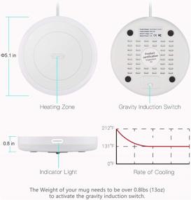 img 3 attached to 🔥 Набор BESTINNKITS с умным кофе: с автовключением/автоотключением, кружкой на гравитационной индукции для использования на рабочем столе в офисе, плиткой для разогрева свечей в чашке (до 131F/55C), 14 унций (белый набор)