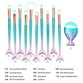 img 3 attached to Cute 11PCS Makeup Brushes Set with Vibrant Fish Tail Handles for Women & Girls - Ideal Make Up Tools for Foundation, Eyebrows, Eyeliner, Blush, and Concealer