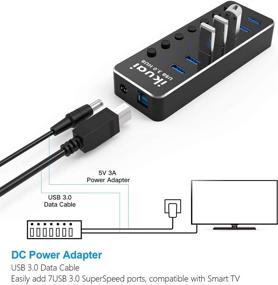 img 1 attached to 🔌 Premium Aluminum 7-Port USB 3.0 Hub by ikuai - Efficient Data Splitter with 5V/3A Power Adapter, On/Off Switch, and Broad Compatibility for MacBook, Laptop, PC, and More