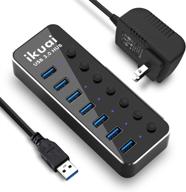🔌 premium aluminum 7-port usb 3.0 hub by ikuai - efficient data splitter with 5v/3a power adapter, on/off switch, and broad compatibility for macbook, laptop, pc, and more логотип