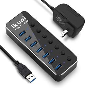 img 4 attached to 🔌 Premium Aluminum 7-Port USB 3.0 Hub by ikuai - Efficient Data Splitter with 5V/3A Power Adapter, On/Off Switch, and Broad Compatibility for MacBook, Laptop, PC, and More