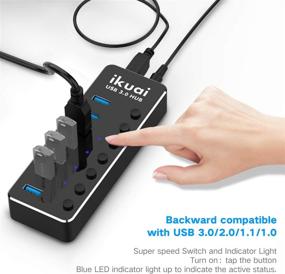 img 3 attached to 🔌 Premium Aluminum 7-Port USB 3.0 Hub by ikuai - Efficient Data Splitter with 5V/3A Power Adapter, On/Off Switch, and Broad Compatibility for MacBook, Laptop, PC, and More