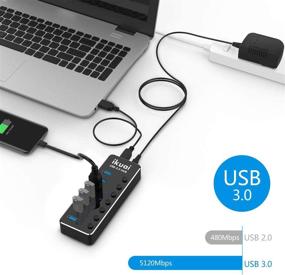 img 2 attached to 🔌 Premium Aluminum 7-Port USB 3.0 Hub by ikuai - Efficient Data Splitter with 5V/3A Power Adapter, On/Off Switch, and Broad Compatibility for MacBook, Laptop, PC, and More