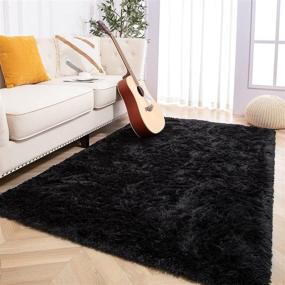 img 3 attached to Foxmas Ultra Soft Fluffy Area Rug: Plush Shaggy Nursery Rug for Bedroom, Kids Room, and College Dorm, 4ft x 6ft, Black