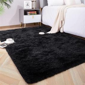 img 4 attached to Foxmas Ultra Soft Fluffy Area Rug: Plush Shaggy Nursery Rug for Bedroom, Kids Room, and College Dorm, 4ft x 6ft, Black