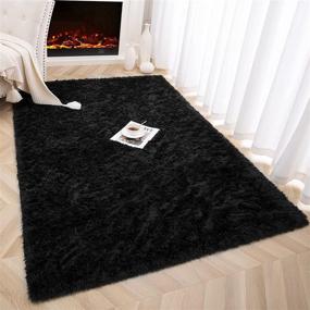 img 2 attached to Foxmas Ultra Soft Fluffy Area Rug: Plush Shaggy Nursery Rug for Bedroom, Kids Room, and College Dorm, 4ft x 6ft, Black