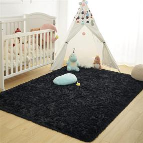 img 1 attached to Foxmas Ultra Soft Fluffy Area Rug: Plush Shaggy Nursery Rug for Bedroom, Kids Room, and College Dorm, 4ft x 6ft, Black