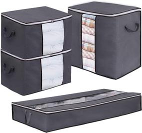 img 4 attached to 📦 Organize, Protect, and Store with Large Storage Bags: 4 Pack Clothes Storage Bins featuring Reinforced Handle, Sturdy Zipper, and Clear Window - Ideal for Blankets, Clothing, Comforters, and Quilts