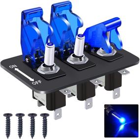 img 4 attached to Twidec/3 Gang Rocker Toggle Switch Panel With 12V LED Light Toggle Switch 20A Heavy Duty Racing Car SPST 3Pin ON/Off Blue LED Illuminated Switch Plate And Blue Waterproof Safety Cover ASW-07DBUBUMZ-BZ