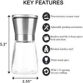 img 2 attached to 🧂 Professional Chef's Ultimate Spice Mill: Mincham Manual Salt or Pepper Grinder with Stainless Steel Cap, Ceramic Blades, Adjustable Coarseness, and 6OZ Refillable Glass Body