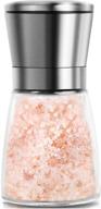 🧂 professional chef's ultimate spice mill: mincham manual salt or pepper grinder with stainless steel cap, ceramic blades, adjustable coarseness, and 6oz refillable glass body logo