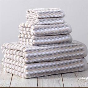 img 3 attached to Premium Lou Harbor Stripe Cotton Towel Set - Textured Bath Towels, Highly Absorbent, Quick-Dry, Decorative 🛀 Jacquard Woven Pattern - Includes 2 Bath Towels, 2 Hand Towels, 2 Washcloths (6 Piece Set in Taupe/Grey)