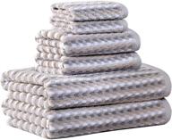 premium lou harbor stripe cotton towel set - textured bath towels, highly absorbent, quick-dry, decorative 🛀 jacquard woven pattern - includes 2 bath towels, 2 hand towels, 2 washcloths (6 piece set in taupe/grey) logo