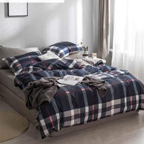 img 2 attached to Navy Plaid Comforter Sets - Stylish Geometric Tartan Bedding for Queen Size Beds - Including 3Pcs Set with 2 Pillowcases - Perfect for Men, Women, Boys, and Teens