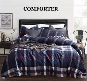 img 4 attached to Navy Plaid Comforter Sets - Stylish Geometric Tartan Bedding for Queen Size Beds - Including 3Pcs Set with 2 Pillowcases - Perfect for Men, Women, Boys, and Teens